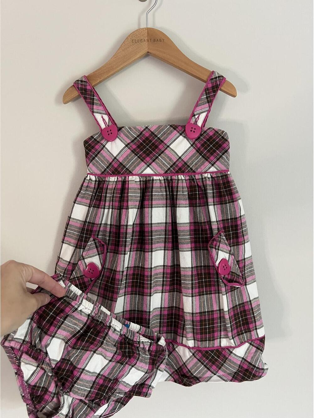 Y2K Vintage Children's Place Pink Plaid Heart Button Dress Set w/ Bloomers, 4t